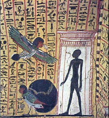 L'ombra del defunto e gli uccelli "ba" - Tebe, Deir el-Bahari, tomba di Irenufer